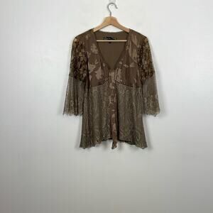 Spencer Alexis Collection Silk Blend Flare Sleeve Womens M Vintage Sheer Top